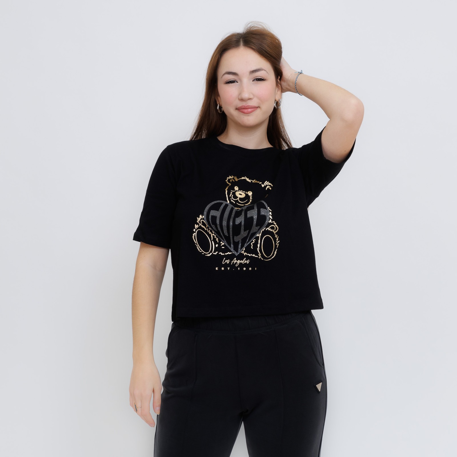 Guess Rhinestone Bear Boxy XS.
